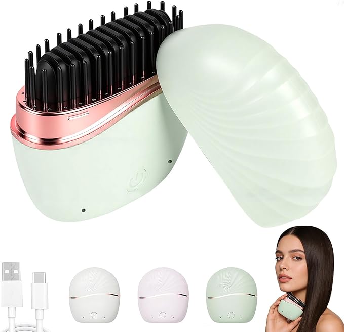 Mini Straightener, New Cordless Rechargeable Portable Hair Straightener Brush, 3-Speed Temperature Control, Anti-Scald Shell, Lightweight & Portable Travel (Green)
