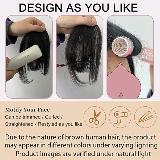 ORIGEN Clip in Bangs Real Human Hair Clip on Wispy Bangs Fringe with Temples Hairpieces Fake Front Bangs Extensions for Women Light Brown Color