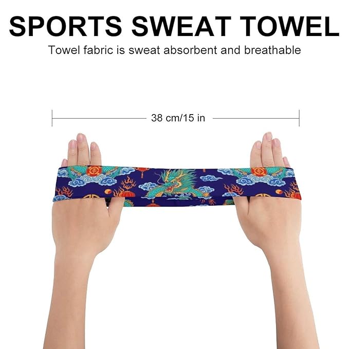 Sport Headbands for Men & Women, Sweat Wicking Workout Sweatband Traditional Chinese Dragon Design Hairband for Running, Cycling, Football, Yoga
