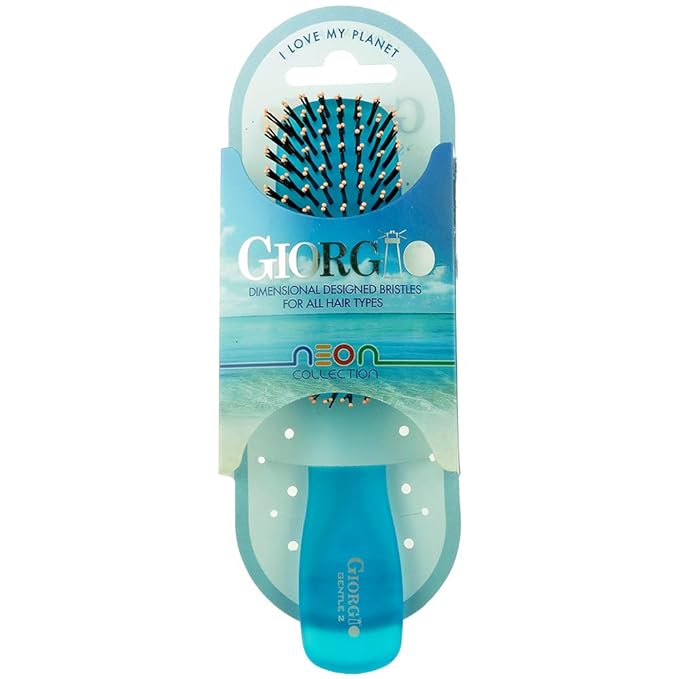 Giorgio GION1-2B Neon Blue Set of 2 Gentle Touch Detangler Hair Brush for Men and Women. Soft Bristles for Sensitive Scalp. Wet and Dry for all Hair Types. Scalp Massager Brush Stimulate Hair Growth