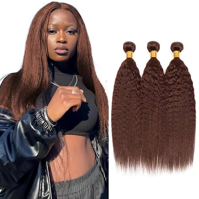 34 34 34 Inch Chocolate Brown Bundles Human Hair Brown Yaki Straight Bundles Brazilian Virgin Remy Hair Extensions Niegmeag Double Weft Color 4 Kinky Straight Bundle Hair Weave 300g