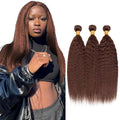 Brown Human Hair Bundle Color 4 Yaki Straight Bundles Niegmeag Brazilian Virgin Remy Hair 3 Bundles 14 16 18 Inch Double Weft Dark Brown Yaki Bundle Hair Weave