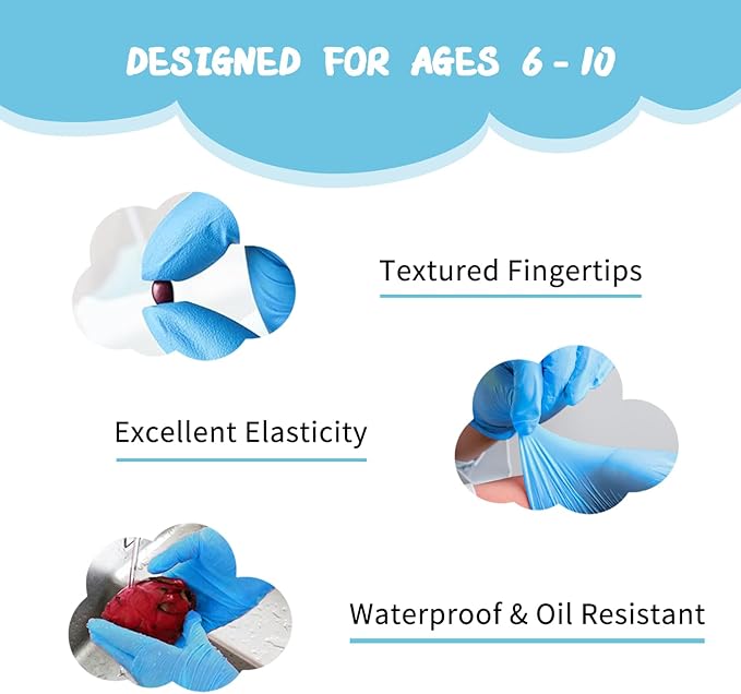 PROMEDIX P Kids Gloves Disposable for 6-10 Years,100PCS Nitrile Gloves for Crafting,Cooking,Latex-Free,Powder-Free