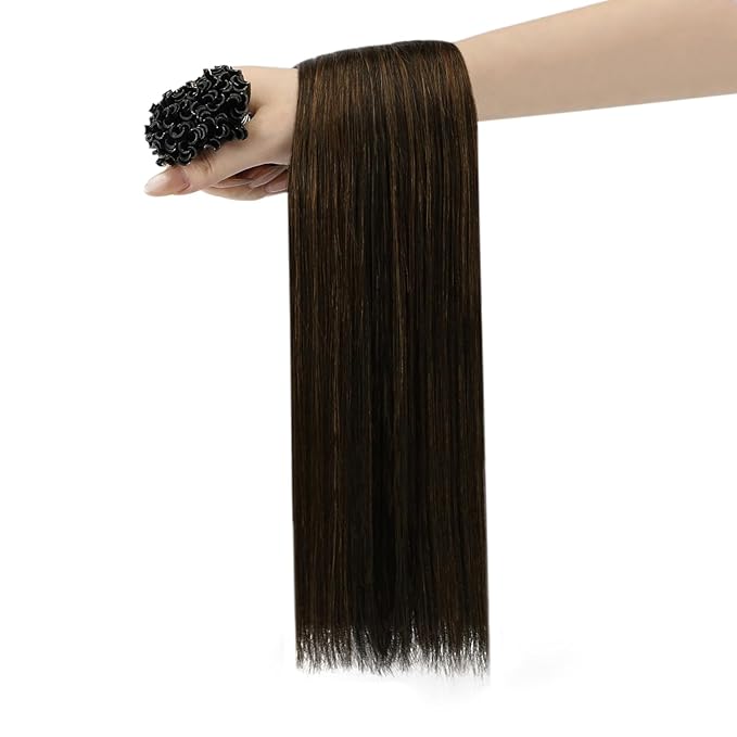 YoungSee U Tip Hair Extensions Darkest Brown Balayage 18IN Utip Hair Extensions Human Hair Ombre Darkest Brown with Medium Browns Fusion Hair Extension K Tips Hair Extension Real Human Hair 50G 50s