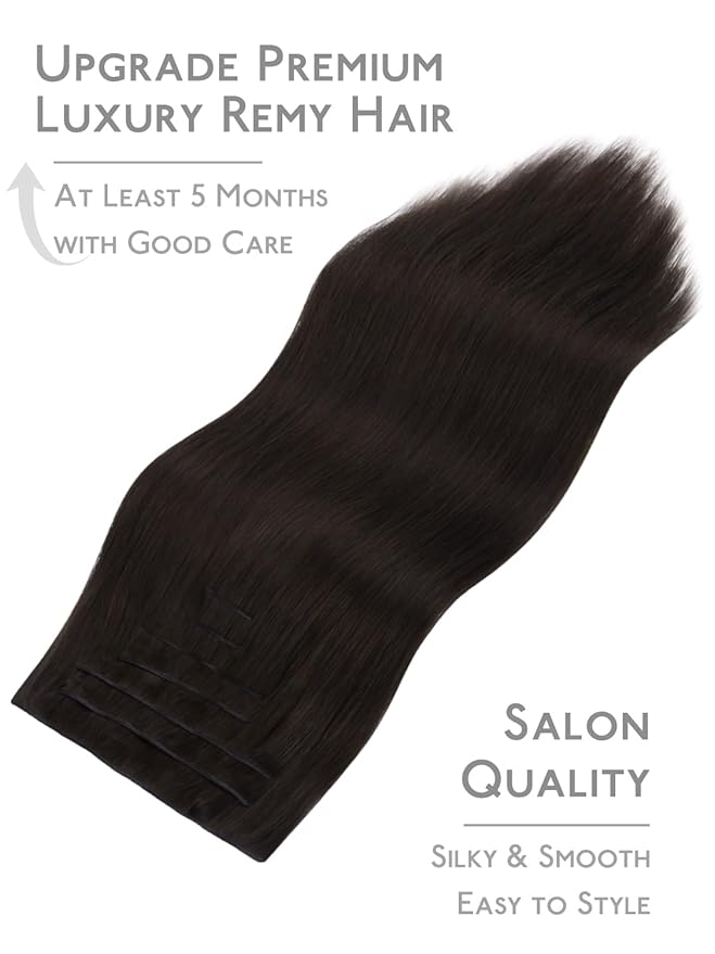 WENNALIFE Genius Seamless Clip in Hair Extensions Real Human 16 inch 120g 7 Pcs Dark Brown Hair Extensions Clip Ins Luxury Remy De Cabello Humano Straight Invisible Fuller Reusable