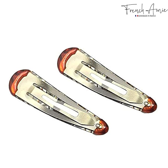 French Amie Clic Clac Large Handmade Celluloid Acetate Set of 2 Snap Hair Clips No Slip Side Slide-in Barrette for Women and Girls (Onyx Silver Grey)