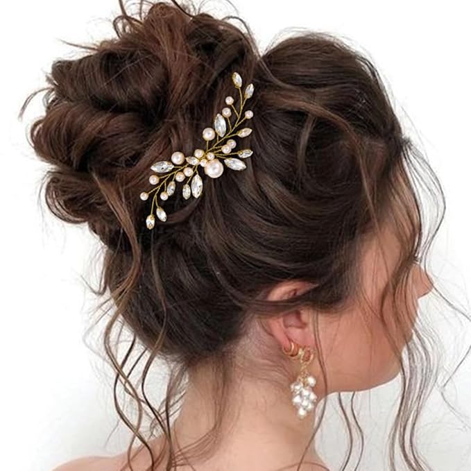 JAKAWIN Pearl Hair Pin Silver Wedding Hair Piece Bridal Hair Accessories for Women HP179 (2 Gold)