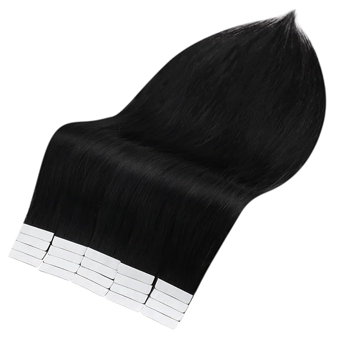 Full Shine Invisible Tape in Hair Extensions Color 1 Jet Black Real Human Hair Extensions Tape in 10 Inch Seamless Tape ins Human Hair Extensions 20 Pcs 30 Grams Soft Remy Hair Extensions Straight