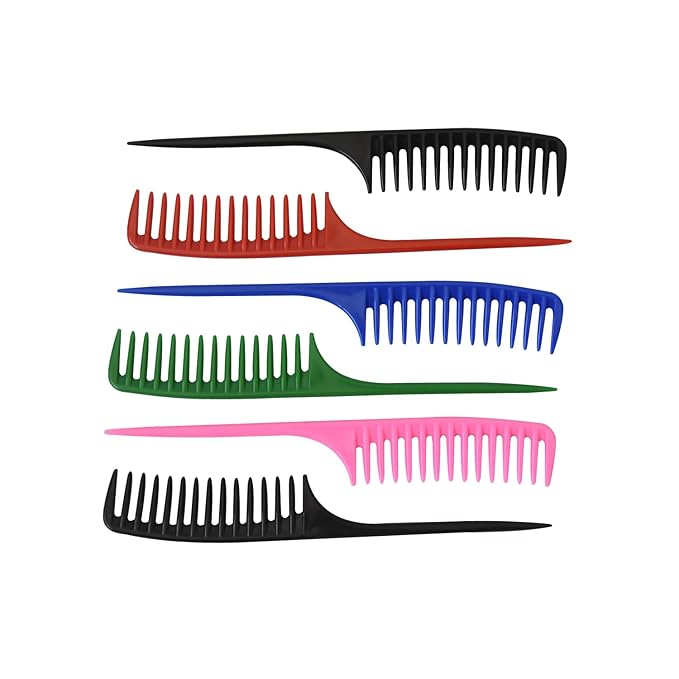 6 Pieces Hair Combs Wide Tooth Comb Hair Teasing Comb Tail Comb Salon Styling Comb Wig Comb (5 Colors）