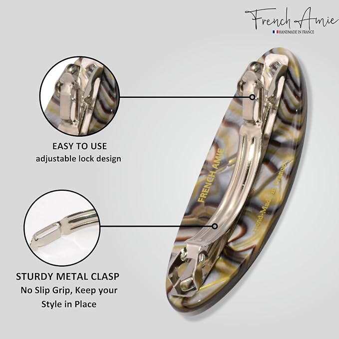 French Amie Oval Mini Silver Grey Opera Tokyo White Tokyo Amber Brown Ivory Set of 6 Onyx Handmade Celluloid Hair Clip Barrette for Girls (2.5 inch)