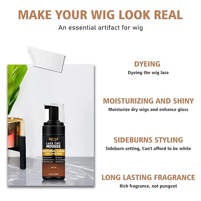 Lace Glue Kit Complete Set with Lace Tint Mousse, Lace Melting Spray Wig Glue for Women's Wigs and Hairpieces - Wig Installation Kit & Tape in Extension Rmover & Cap (Dark Brown)