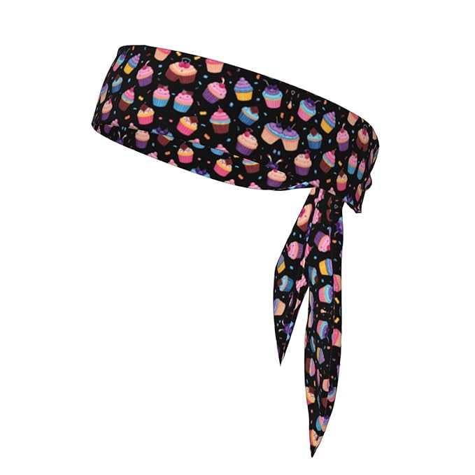 Men Women Sports Sweat Bands, Boho Style Elastic Hair Band for Running Travel Spa, Novelty Space Galaxy Ice Cream Cake Black Headdress Head Accessories
