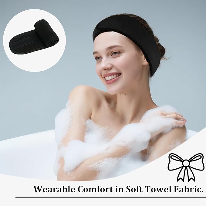 4 Pack Adjustable Makeup Headbands – Non-Slip Spa & Facial Hair Wrap, Washable Headband for Shower, Yoga, Gym, Salon & Home Use (Fits All), HZFD-AB