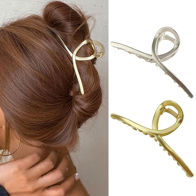CAKURE Metal Claw Clips Gold Hair Clips Large Hair Claws for Thick Hair Accessories for Women (Pack of 2)