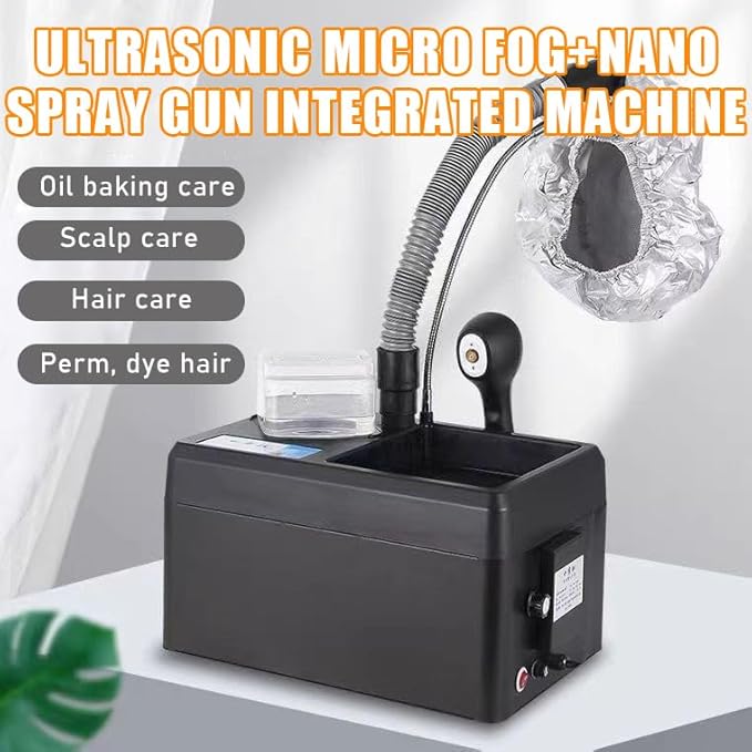 Nano Hair Steamer Machine 1200W-Professional Salon Hair Steamer with Evaporation Cap, Multifunctional for Hair Care & Coloring 5-in-1