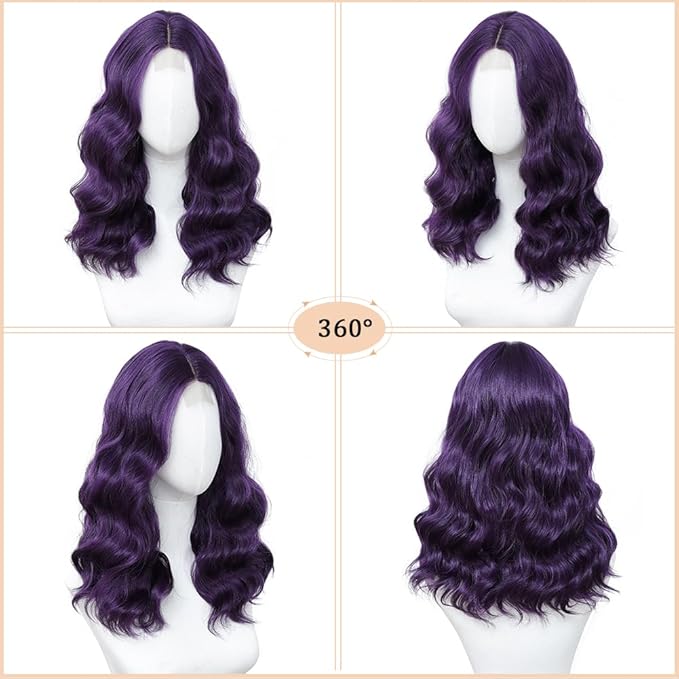 Purple Wig for Women, 18 Inch Middle Part Wavy Curly Wigs Synthetic Heat Resistant Soft deep wave Wig for Women Daily Use (Purple, 18 Inch)