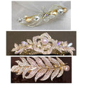 3 Pack Vintage Rhinestone Hair Barrettes, Gold Spring Clips with Crystal Butterfly Feather Flower Design, French Clasps for Half-Up or Fine Hair, Bridal Wedding Accessories