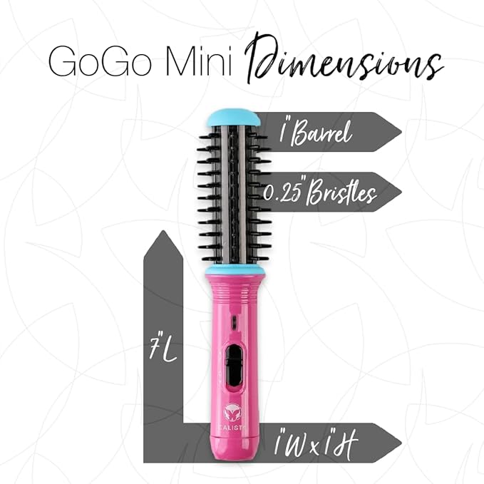 CALISTA GoGo Mini Heated Round Brush | Curl, De-Frizz, and Style Hair with the Mini 7” Styling Tool | Heats to 365°F | Perfect for Travel | Dual Voltage | Compatible for Most Hair Types (Pink Petals)