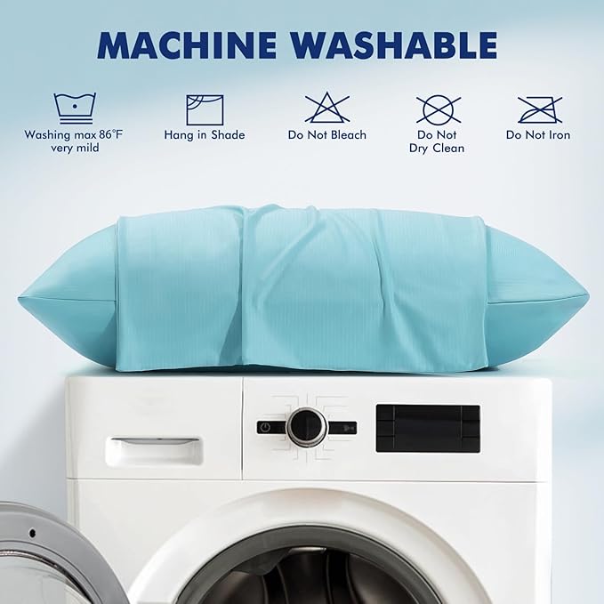 Elegear Cooling Pillow Cases for Hot Sleepers, Clean Fabric Silver Infused Cooling Pillowcase Q-Max>0.5, Soft Pillow Cases for Hair & Skin, Zipper Pillow Cases Set of 2 Blue (King, 20'' x 36'')