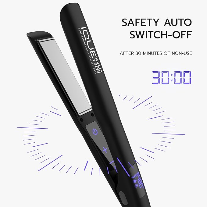 iQUE 1.25” Titanium Plates Hair Straightener & Curler 2-in-1 – Fast Heat-Up Flat Iron with Ionic Technology, Floating Plates, LCD Display, Adjustable Temp to 480°F, Dual Voltage for All Hair Types