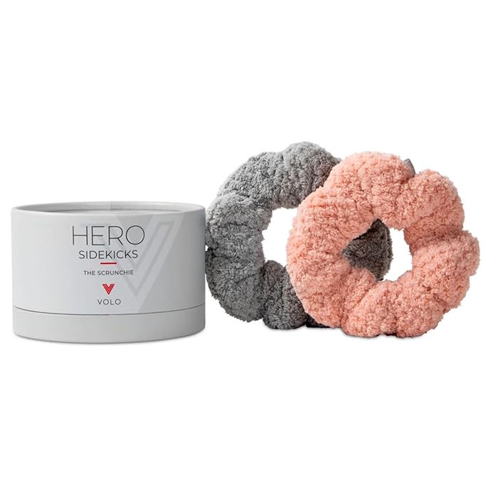 VOLO Hair Drying Scrunchie | Hair Scrunchies for Women | Ultra Soft, Thick, Anti Frizz, Breakage Free, Absorbent, & Gentle Ties that Decrease Dry Time | Microfiber | Luna Gray & Cloud Pink 4PK