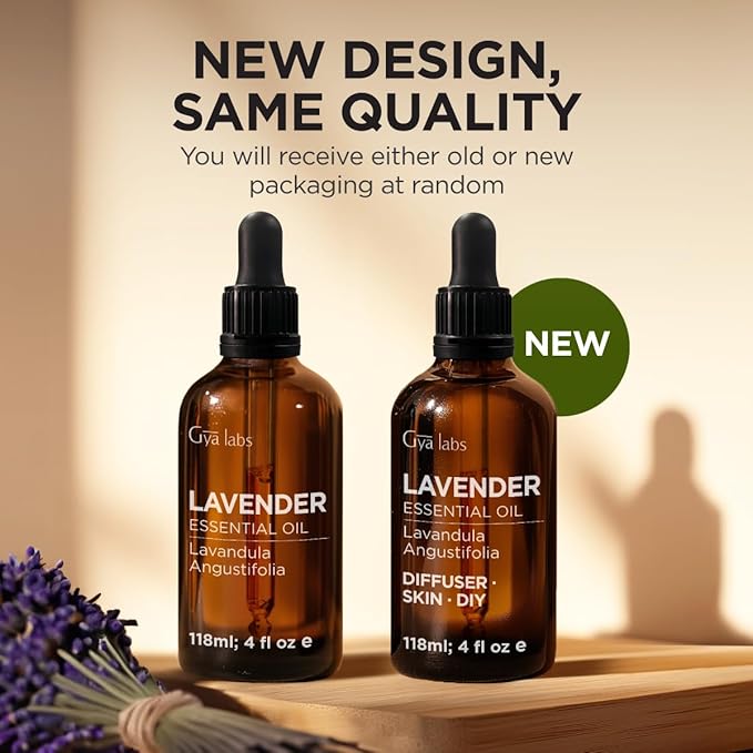 Gya Labs Lavender Essential Oil - 4 Fl Oz - for Hair, Skin, Diffuser, Aromatherapy & DIY Candle Making Scent