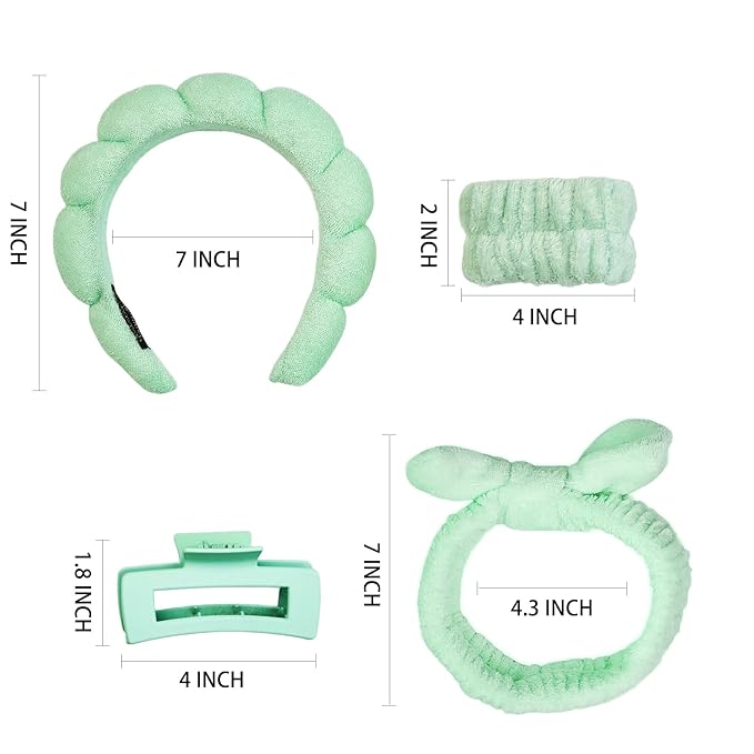 7 Pcs Spa Set, Facial Headband and Wristband Set, Skincare Accessories, College Style Girl Idea Gifts, Hair Accessories for Women and Girls（Light Green）