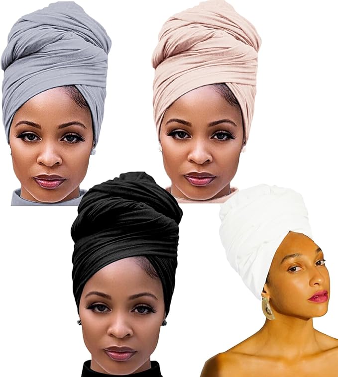 Harewom Head Wraps for Black Women Stretch Head Scarf Long African Hair Wraps Turban Headwraps Jersey Headbands