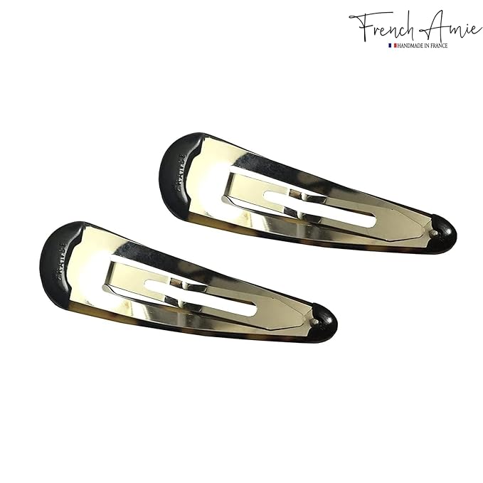French Amie Clic Clac Large Handmade Celluloid Acetate Set of 2 Snap Hair Clips No Slip Side Slide-in Barrette for Women and Girls (Tokyo)