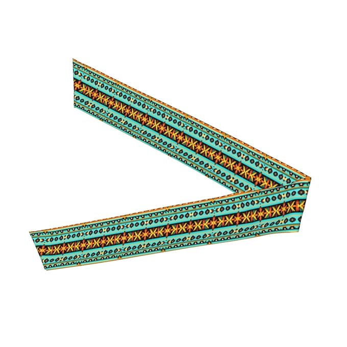 Boys Girls Sports Sweatbands, Boho Style Long Hair Band for Running Travel Spa, Lovely Ethnic Aztec Turquoise Geometric Indiana Western Southwest Pattern Headdress Hair Decor