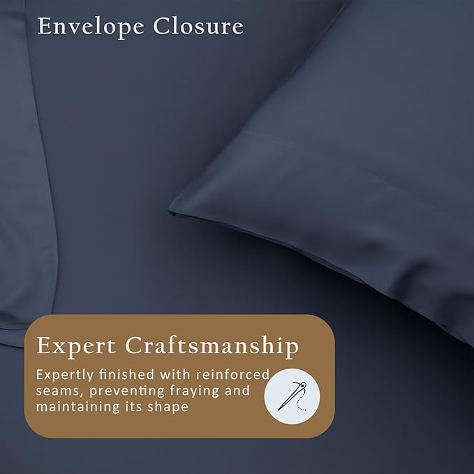 TOSMO Luxury Pillow Case Set of 2 - Cooling Viscose Derived from Bamboo - Oeko-TEX, Breathabl Silky Soft Pillow Cases with Envelope Closure (Queen, Slate)