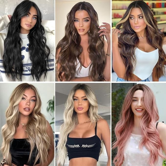 NAYOO Long Ombre Purple Wavy Wig for Women 26 Inch Middle Part Curly Wavy Wig Natural Looking Synthetic Heat Resistant Fiber for Daily Party (Ombre Purple)