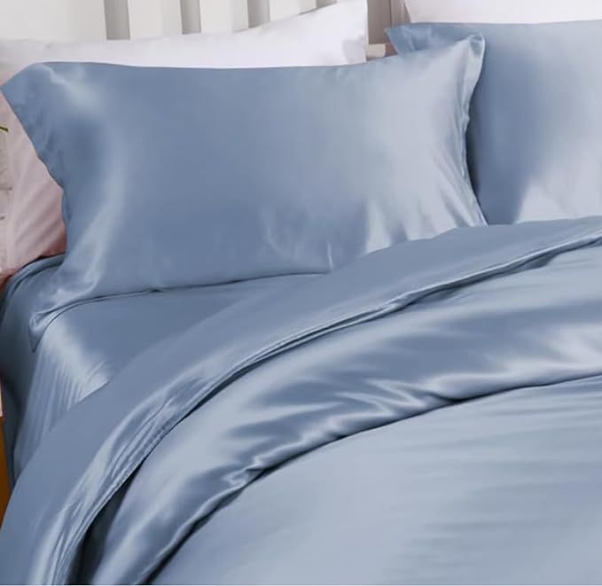 Anti Acne Pillow Cases Hypoallergenic, USA Made, King Size Silk Pillowcase for Hair and Skin, Premium 22 Momme Pure Mulberry Silk Pillow Cover, 1 Pc 20"x36" (King, Blue Grey)