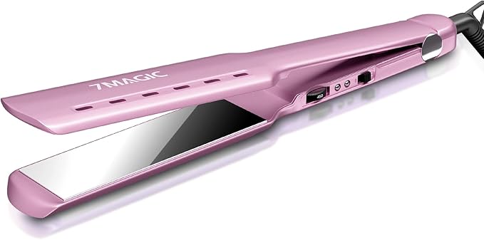7MAGIC Nano Titanium Hair Straightener, 1.7" Wide Flat Iron for All Hair Types, Flat Iron Hair Straightener with 5 Temp, Hair Iron with Dual Voltage, Straightening Iron for Fast Straightening, Purple