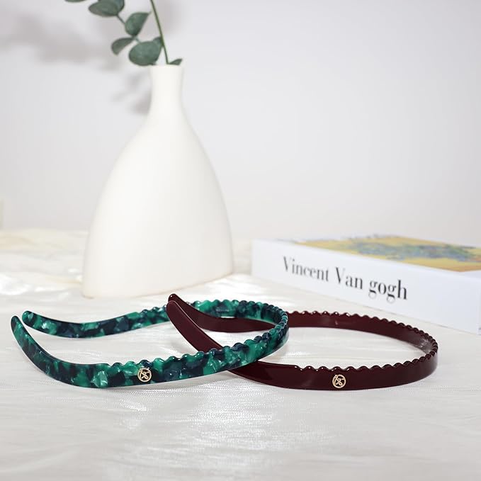 2 Pack Headbands for Eyewear Flex No Pressure Hairband Fashion Acetate Headbands for Womens Sisters Girls Gifts-Lake Green,Wine Red