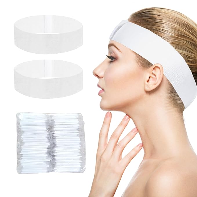 MoyRetty 50 Pack Disposable Headbands for Spa & Facials - Stretchable Non-Woven Facial Headband with Adjustable Magic Tape | Esthetician Supplies, Soft Hair Bands for Skincare, Makeup, Salon