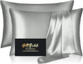 Silk Pillow Cases 2 Pack, Mulberry Silk Pillowcases Standard Set of 2, Smooth, Anti Acne, Both Sides Natural Silk Satin Pillow Cases for Sleeping Women 2 Pack with Zipper, Silver Grey