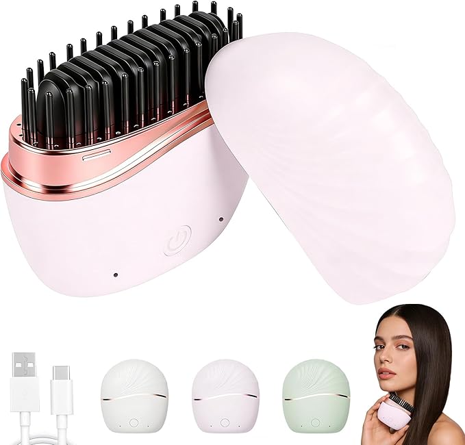 Mini Straightener, New Cordless Rechargeable Portable Hair Straightener Brush, 3-Speed Temperature Control, Anti-Scald Shell, Lightweight & Portable Travel (Pink)