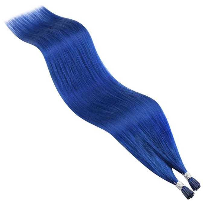 YoungSee I Tip Hair Extensions Blue 24 Inch Human Hair I Tip Extensions Blue Long Hair Color Itip Hair Extensions Soft and Silky for Girls Diy Your Hairstyle 25s 25g