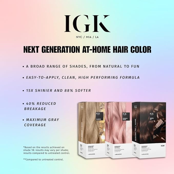 IGK Permanent Hair Color Kit | 2N 00:00 - Black | 100% Gray Color Coverage + Strengthen + Shine | Ammonia Free