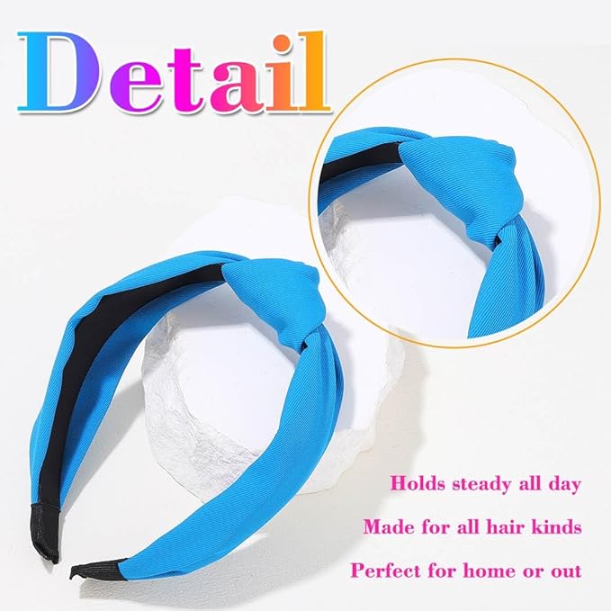Wide Knotted Headbands, Non-Slip Hair Accessories for Women, 4-Pack (Navy Bright Blue Baby Blue Lavender)