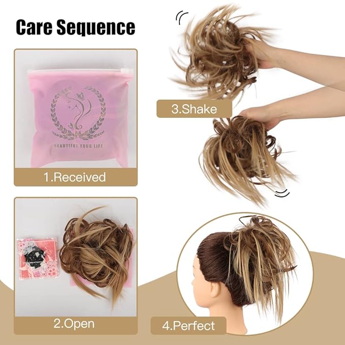 HMD Tousled Updo Messy Bun Hairpiece Hair Extension Ponytail with Elastic Rubber Band Updo Ponytail Hairpiece Synthetic Hair Extensions Scrunchies Ponytail Hairpieces for Women