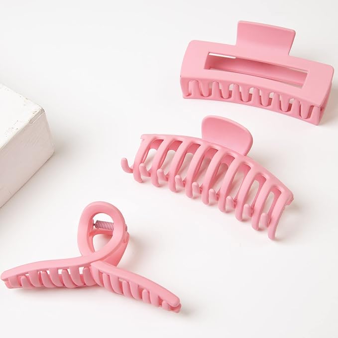 Dorable Pink Claw Clips for Women - Strong Holding Polycarbonate Hair Clips, Rose Nonslip Jaw for Fine and Thin Hair, 3 Counts Fushia