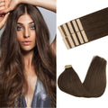 GOO GOO Tape in Hair Extensions Human Hair, 4A Chocolate Brown, 18inch 25g 10pcs, Skin Weft Seamless Invisible, Silky Straight with Thick Ends, Remy Human Hair