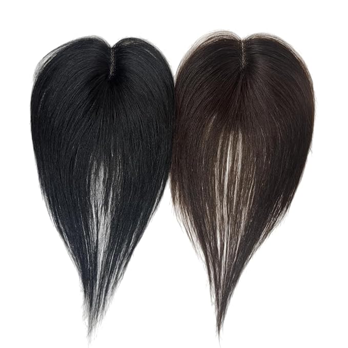 Anemone 100% Real Human Hair Topper No Need Clips Magic Paste Hair Seams 7x10cm Skin Base Fringe Bangs Easy to Wear (1B French Bangs)