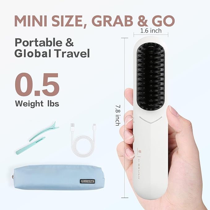 Cordless Hair Straightener Brush - [200M Negative Ions] Webeauty Portable Straightening Brush for Women, Fast Heating Straightener Mini Travel Europe Dual Voltage Car Outdoor USB Rechargeable, White