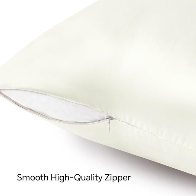 BEDELITE Satin Pillowcase with Zipper, Ivory King Size Pillow Cases Set of 2, Super Soft and Cooling Similar to Silk Pillow Cases, Gift for Women Men(20x40 Inches)