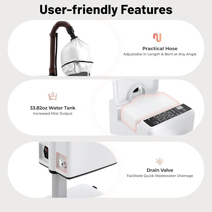 110v 500w Nano Hair Steamer Machine, Multifunctional Hair Dyeing Machine with 4 Wheels and 2 Steam Caps, 500W Hair Color Processor for Hairdressing Salons, Barber Stores, Beauty Salons