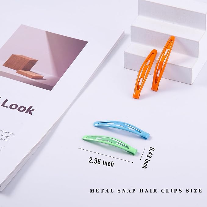 16 PCS Snap Hair Clips Metal Barrettes for Women Non Slip Barrettes for Thick and Thin Fine Hair,Bright Multicolor,2.36 x 0.43 Inches.