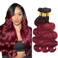 28 30 32 Inch Ombre Bundles Human Hair Burgundy Body Wave Bundles Niegmeag Double Weft 2 Tone Black and Red Body Wave Bundle 1B99J Color 150g